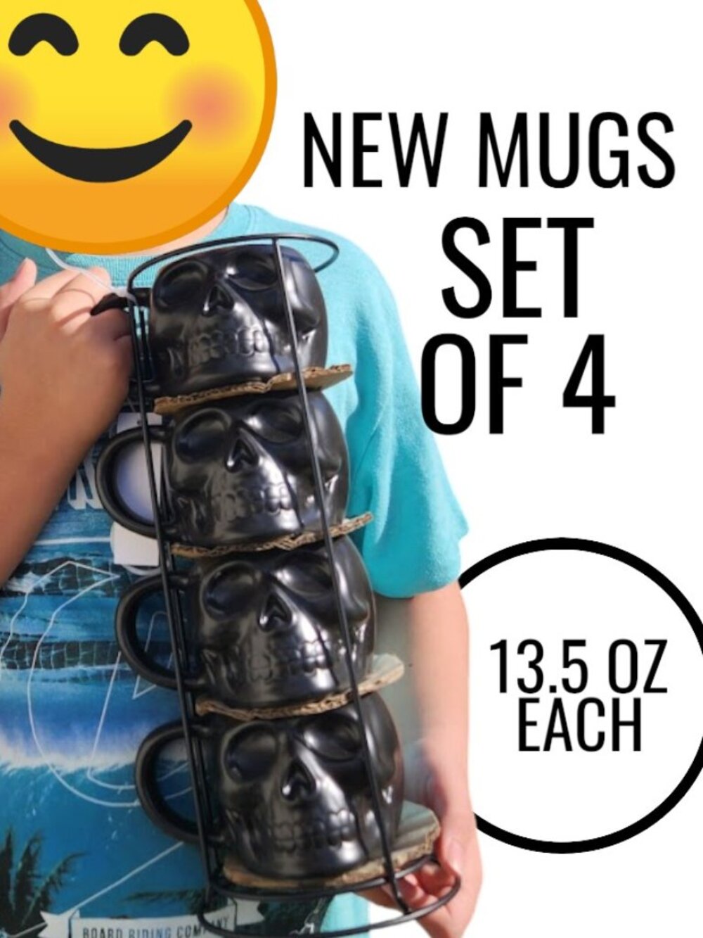 NEW Skull Mug Set of 4 Stackable Mugs Dia De Los Muertos Skulls Halloween Stonew